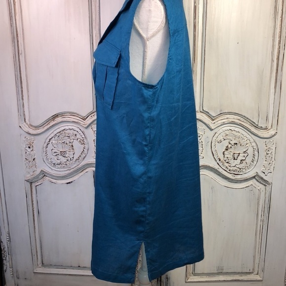 Marc New York by Andrew Marc 100% Blue Linen Sleeveless Button Down Shift Dress - Picture 4 of 9